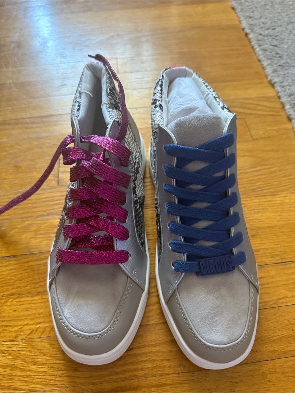 Sam Edelman Two-Tone Gray Sneakers with Pink and Blue Laces